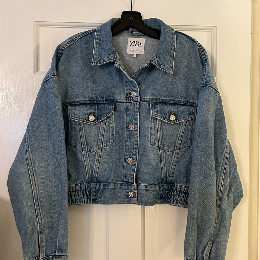 Zara Women's Cropped Blue Jean Jacket